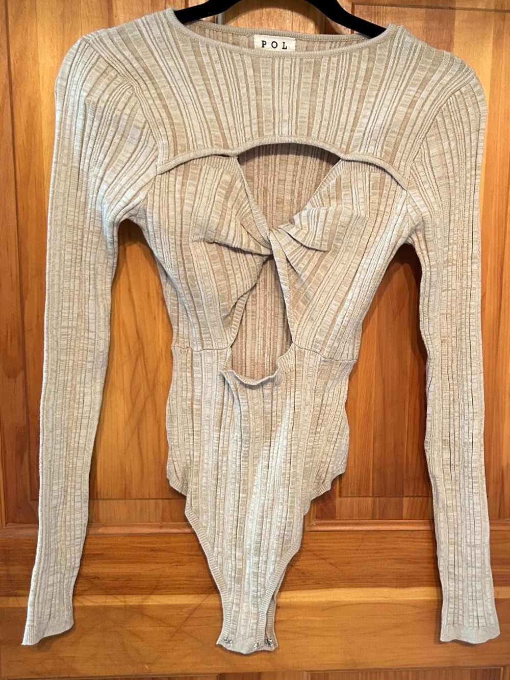 POL Ribbed Gold Bodysuit Cutouts